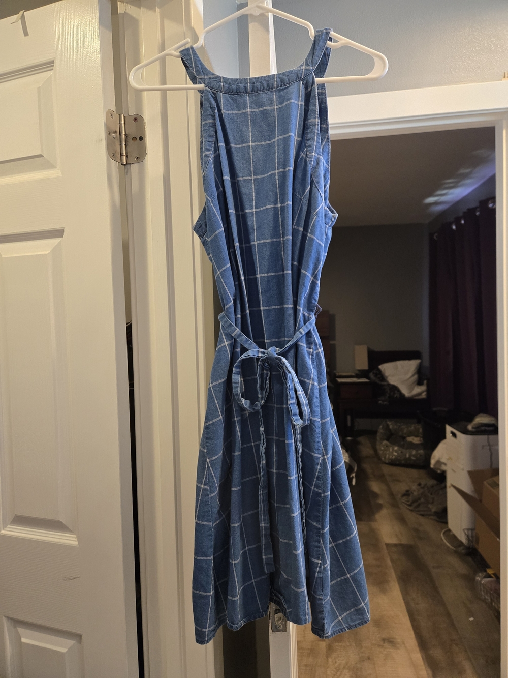 a new day Blue Windowpane Tie-Back Midi Sundress
